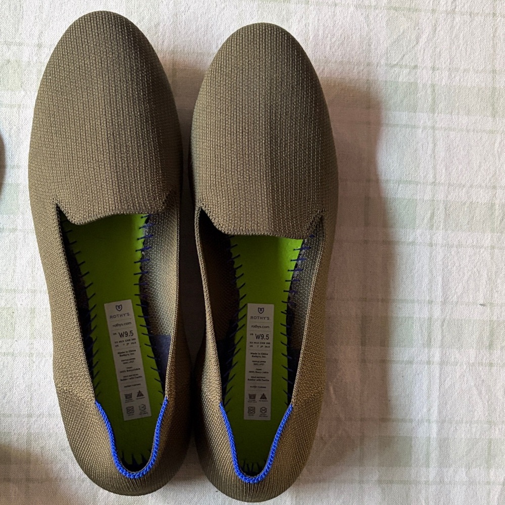 Rothy's Olive Slip-On Flats with Blue Lining - Picture 5 of 7